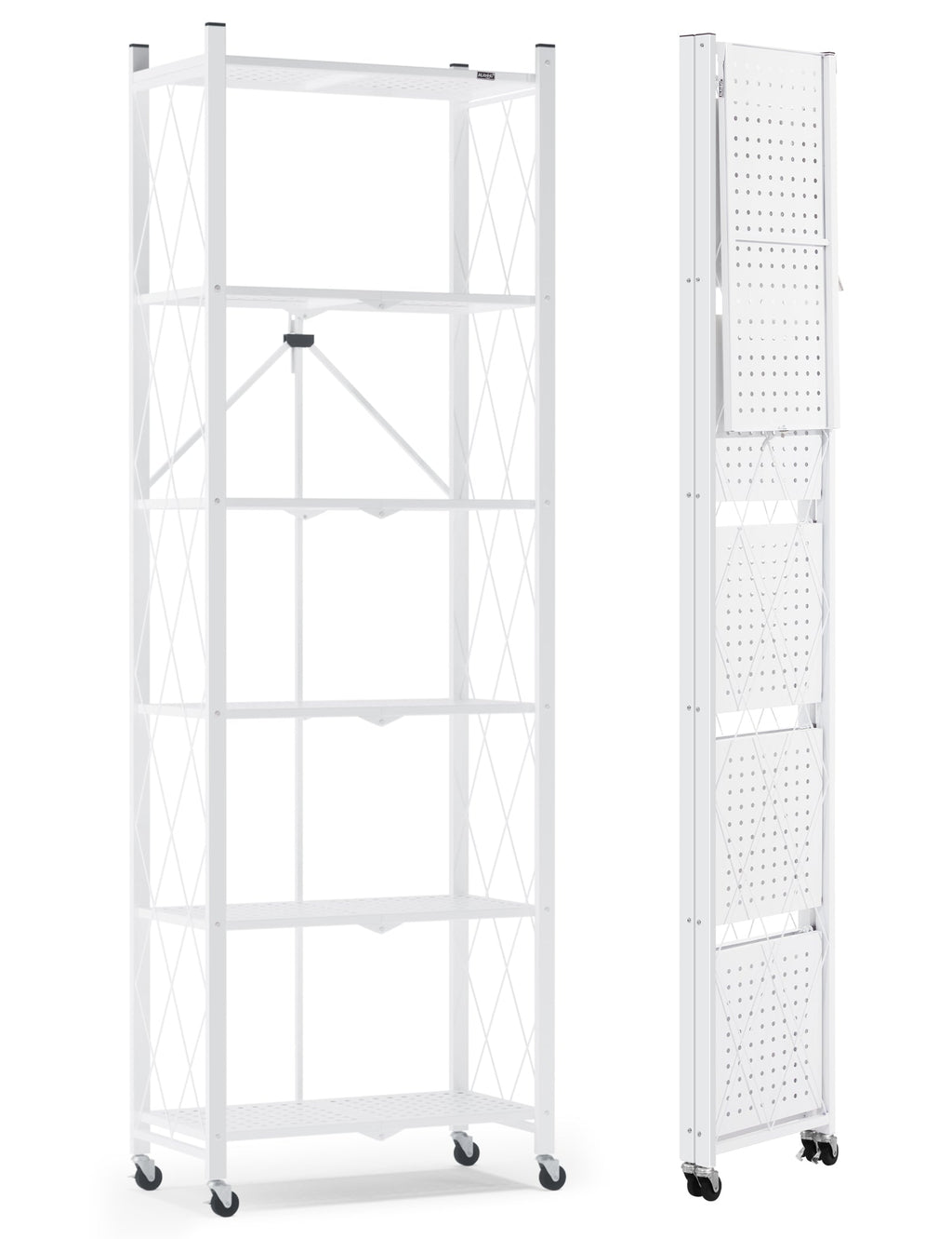 DEANIC 6-Tier Slim Folding Bookshelf on Wheels — 73.6" Tall, No Assembly