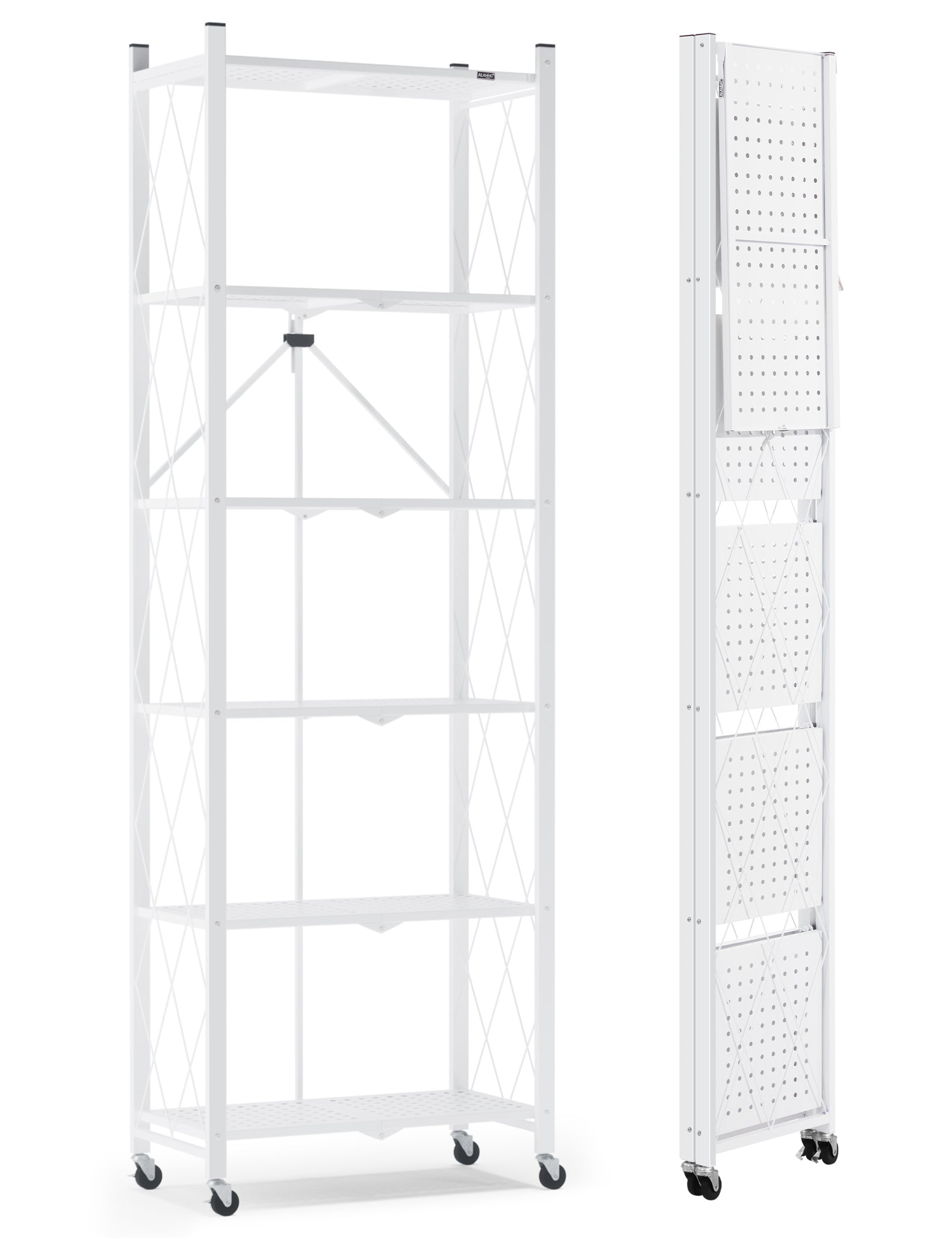 DEANIC 6-Tier Slim Folding Bookshelf on Wheels — 73.6" Tall, No Assembly