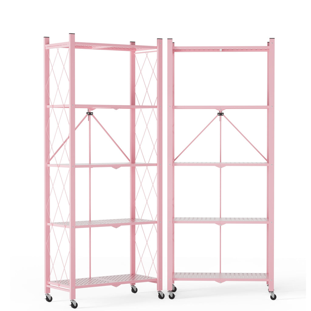 DEANIC 5-Tier Folding Kids Bookshelf, 2-Pack — 46" Rolling Shelves