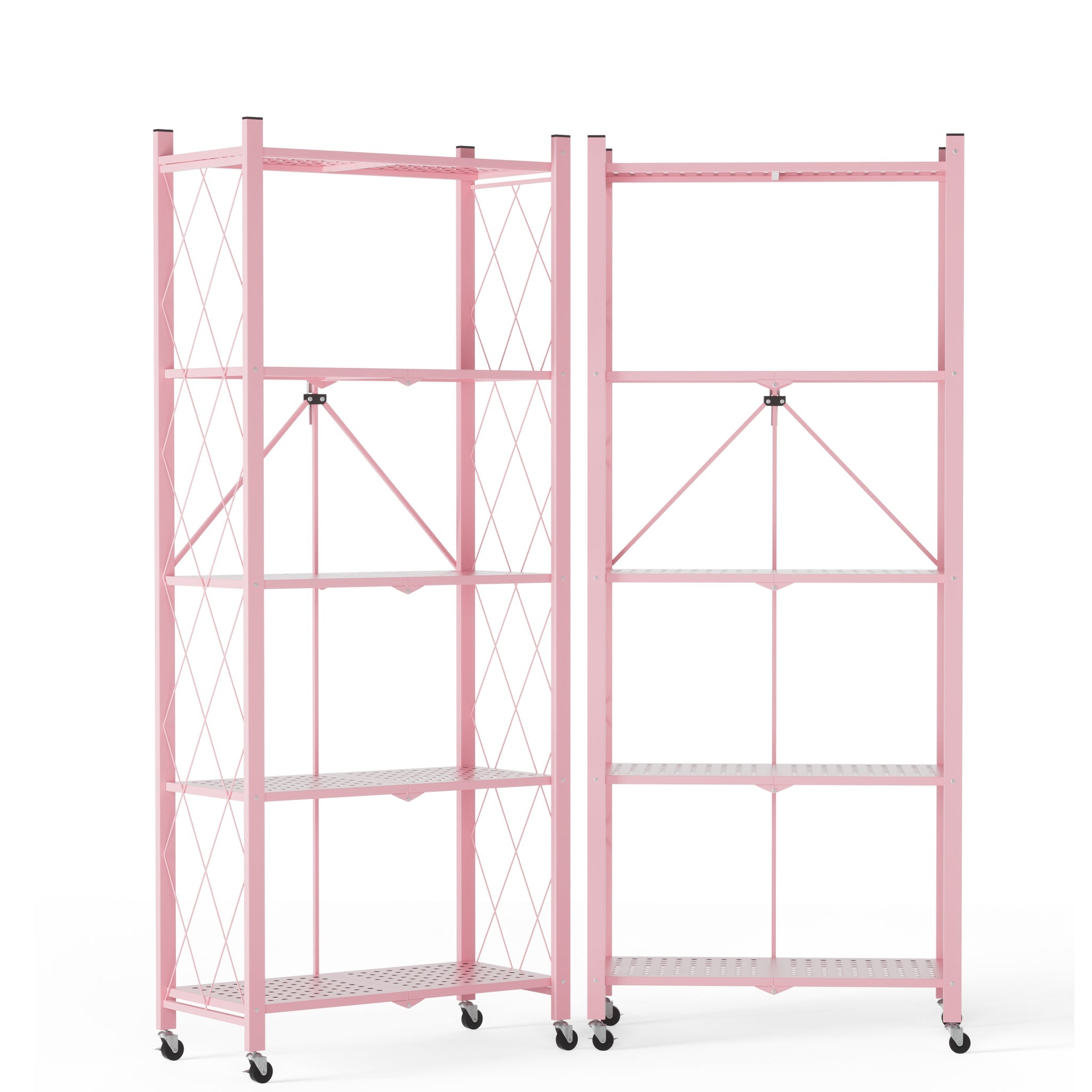 DEANIC 5-Tier Folding Kids Bookshelf, 2-Pack — 46" Rolling Shelves