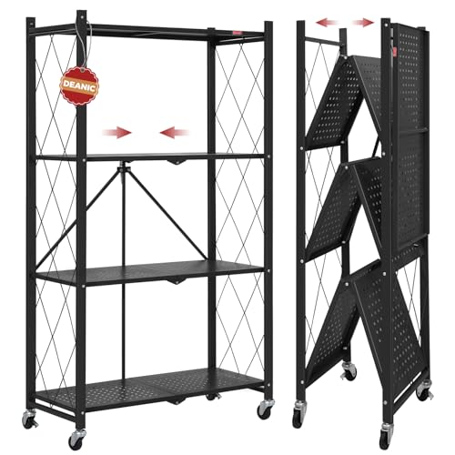 DEANIC 4-tier foldable storage shelf in black