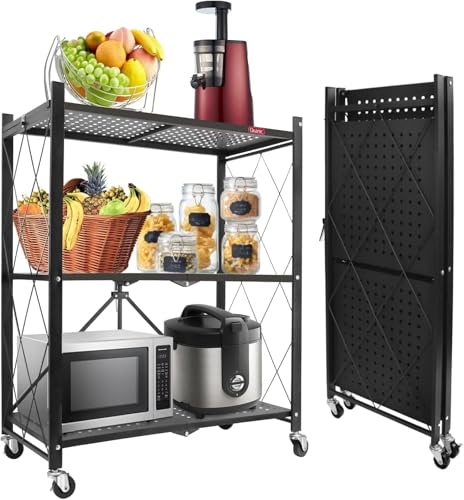 DEANIC 3-tier foldable rolling cart in black