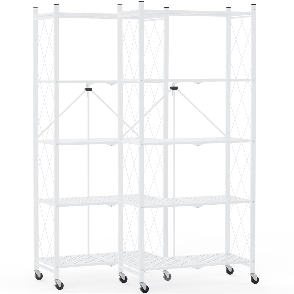 DEANIC XL 70.7 inch 5-tier folding shelf white 2-pack