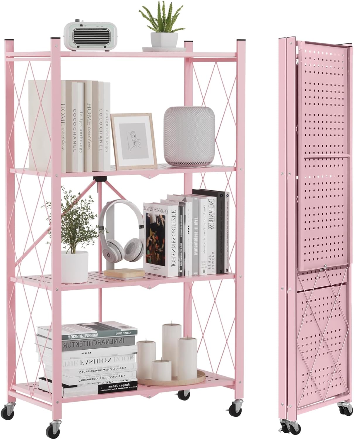 DEANIC 4-Tier Foldable Storage Shelves with Wheels — No Assembly Opens in 5 Seconds