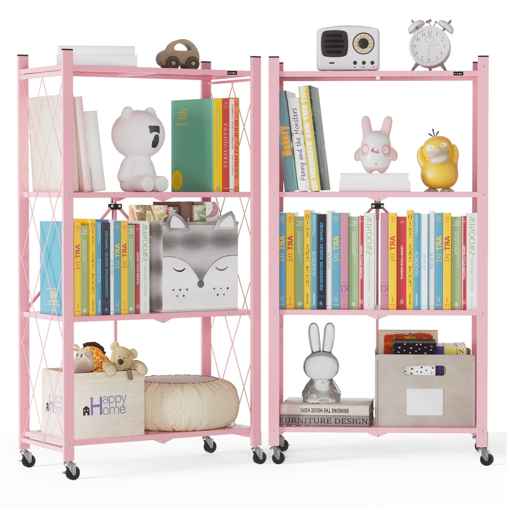 DEANIC 4-Tier Folding Kids Bookshelf, 2-Pack — 46" Rolling Shelves