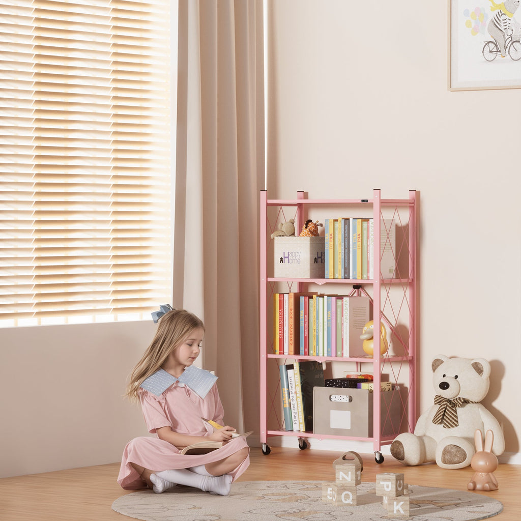 DEANIC 4-Tier Folding Kids Bookshelf, 2-Pack — 46" Rolling Shelves