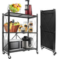 DEANIC 3-Tier Foldable Storage Shelves with Wheels — Kitchen Appliance Stand & Rolling Cart