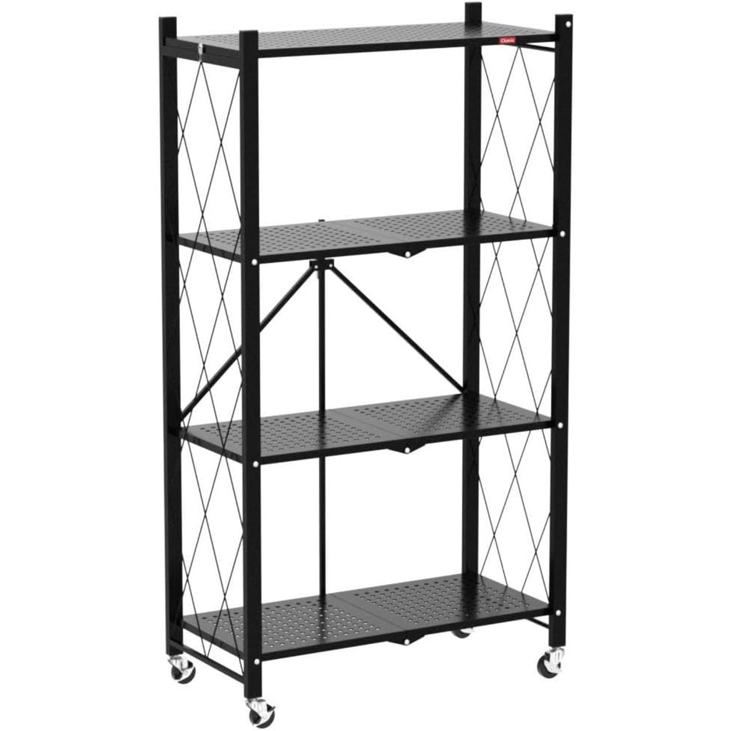 DEANIC 4-Tier Foldable Storage Shelves with Wheels — No Assembly Opens in 5 Seconds