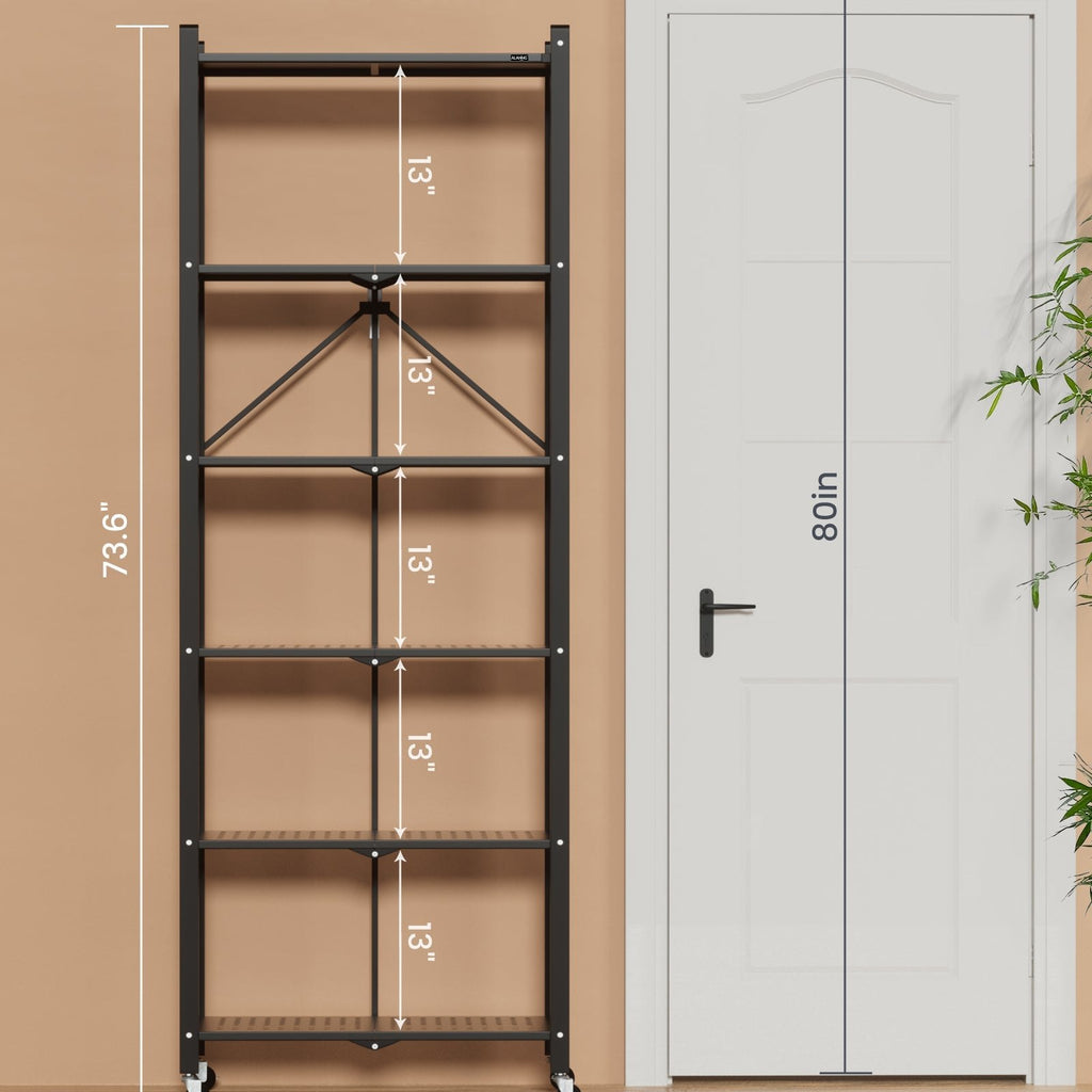 DEANIC 6-Tier Slim Folding Bookshelf on Wheels — 73.6" Tall, No Assembly