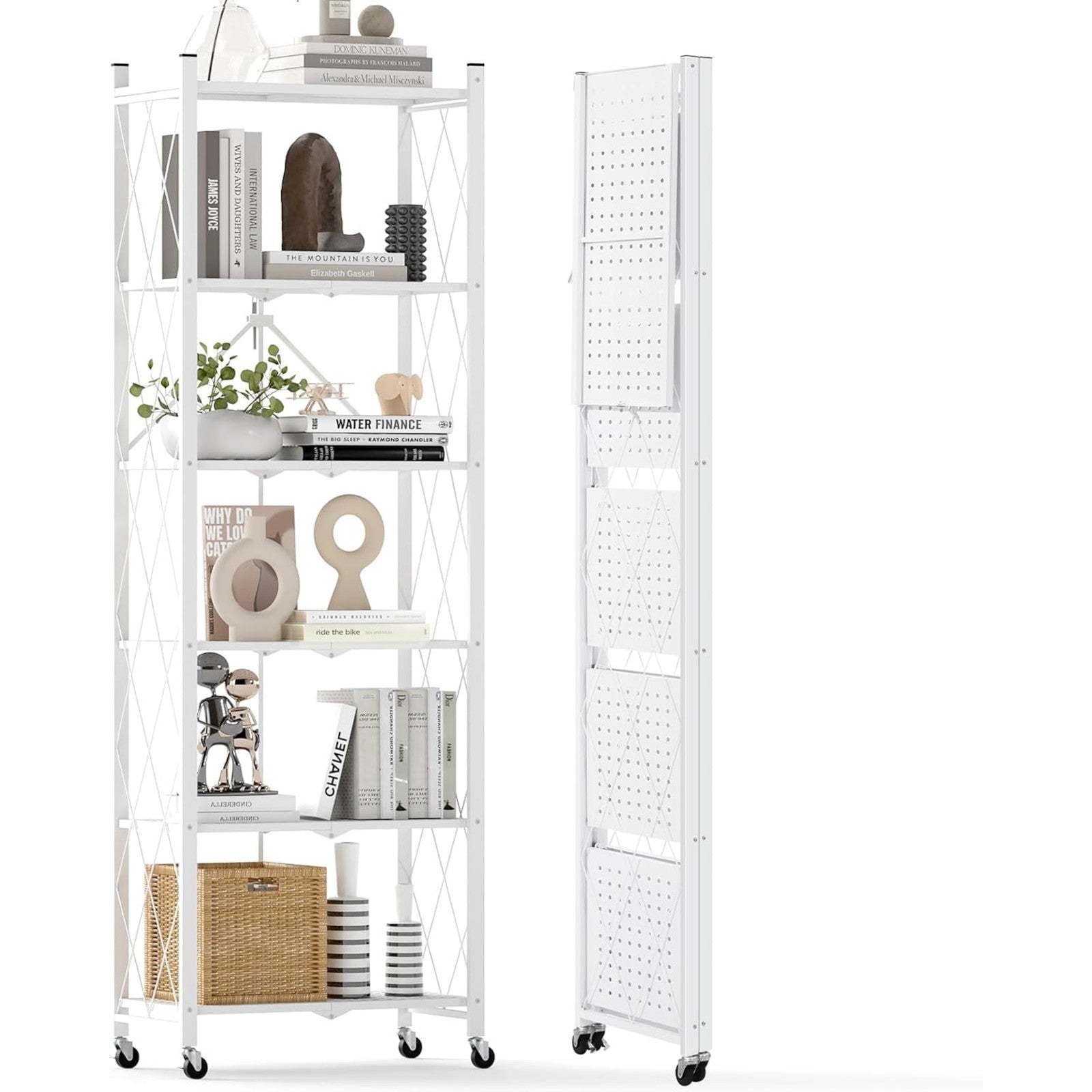 DEANIC 6-Tier Slim Folding Bookshelf on Wheels — 73.6" Tall, No Assembly