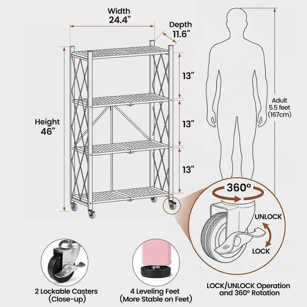 DEANIC 4-Tier Folding Kids Bookshelf, 2-Pack — 46" Rolling Shelves