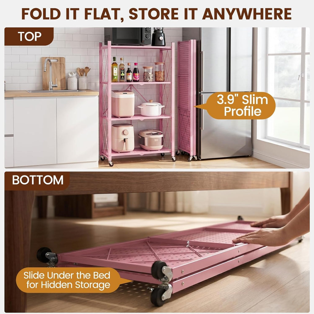 DEANIC 4-Tier Folding Kids Bookshelf, 2-Pack — 46" Rolling Shelves