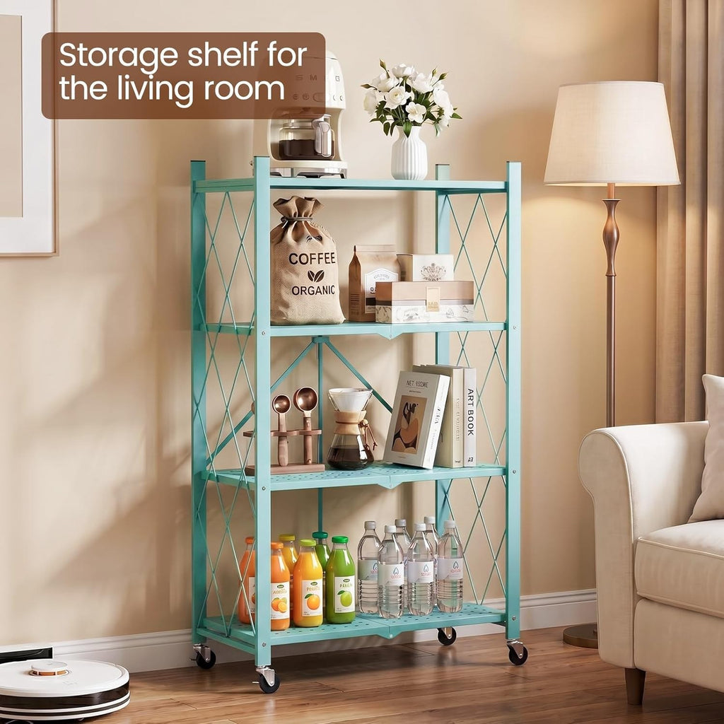 DEANIC 4-Tier Folding Kids Bookshelf, 2-Pack — 46" Rolling Shelves