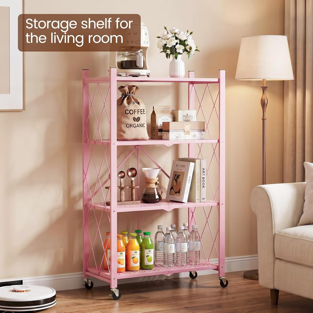 DEANIC 4-Tier Folding Kids Bookshelf, 2-Pack — 46" Rolling Shelves