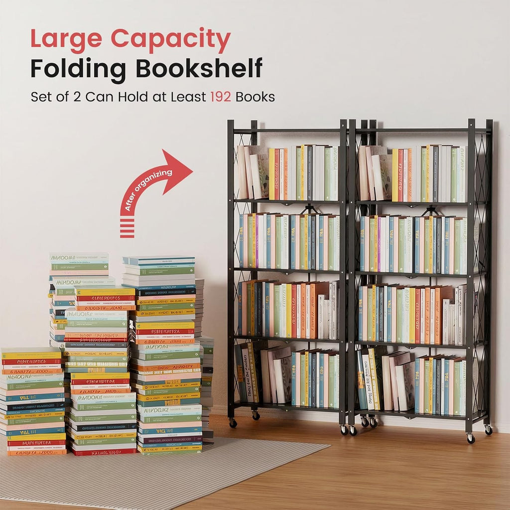 DEANIC 5-Tier Folding Kids Bookshelf, 2-Pack — 61" Rolling Shelves