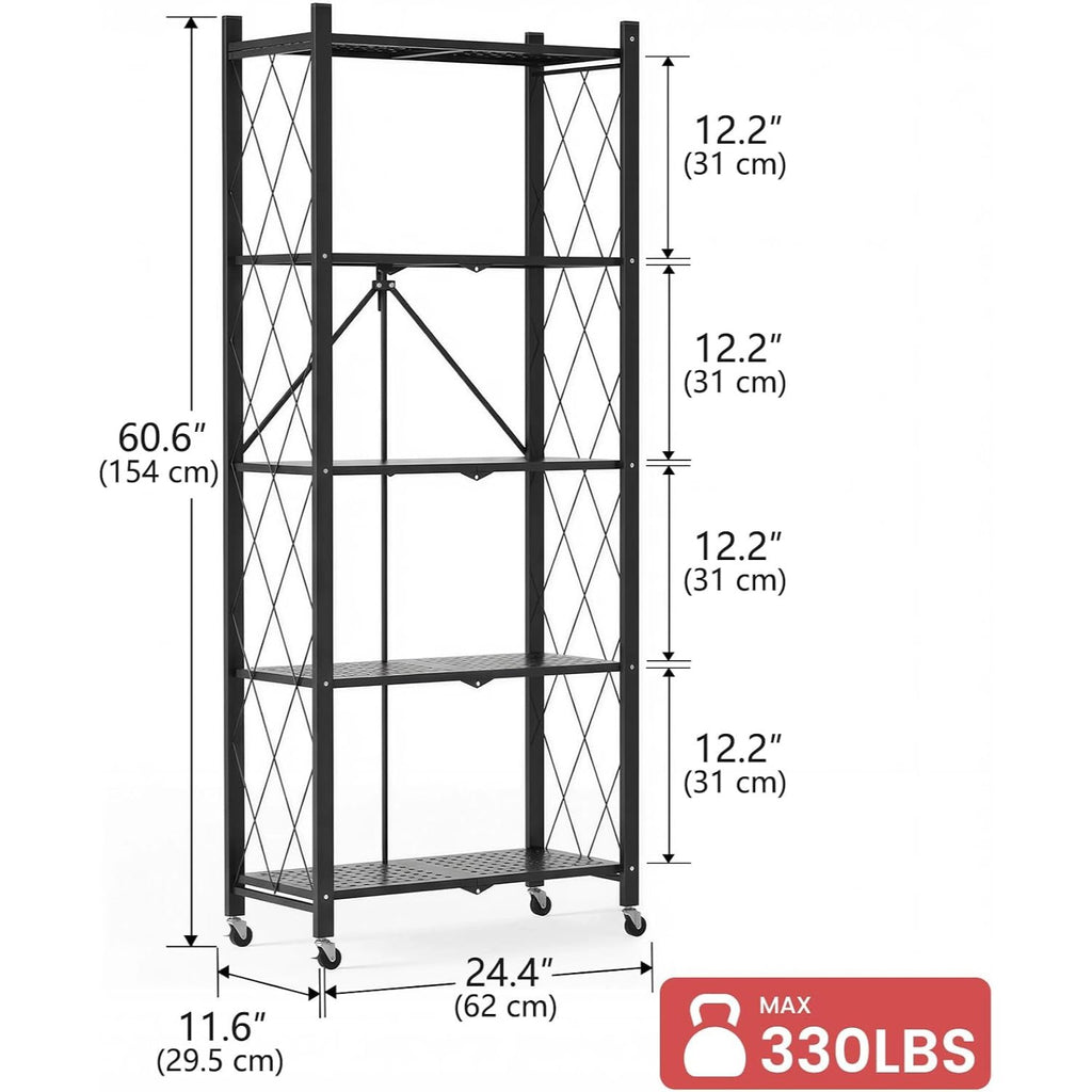 DEANIC 5-Tier Folding Kids Bookshelf, 2-Pack — 61" Rolling Shelves