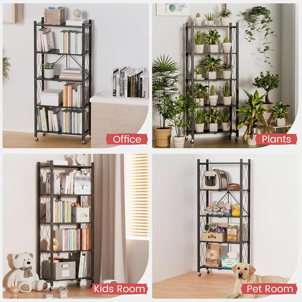 DEANIC 5-Tier Folding Kids Bookshelf, 2-Pack — 61" Rolling Shelves