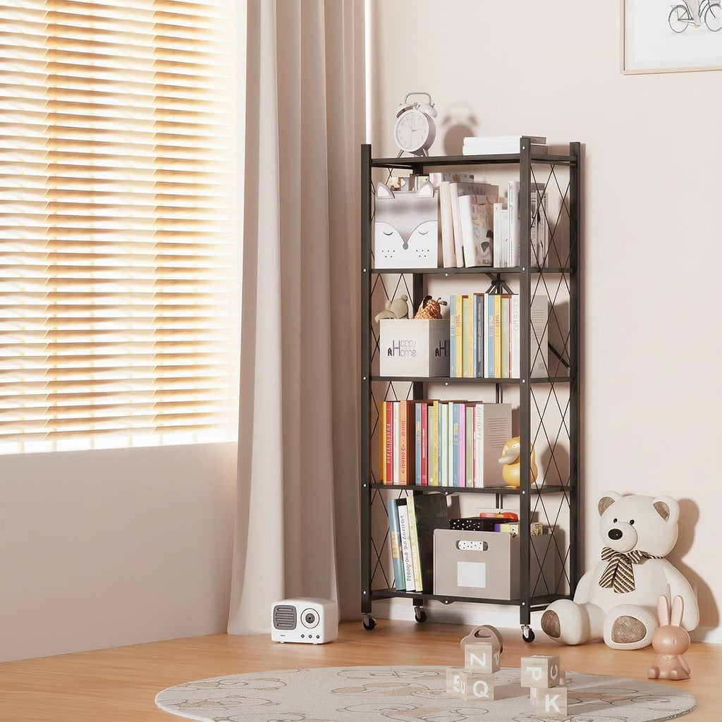 DEANIC 5-Tier Folding Kids Bookshelf, 2-Pack — 61" Rolling Shelves