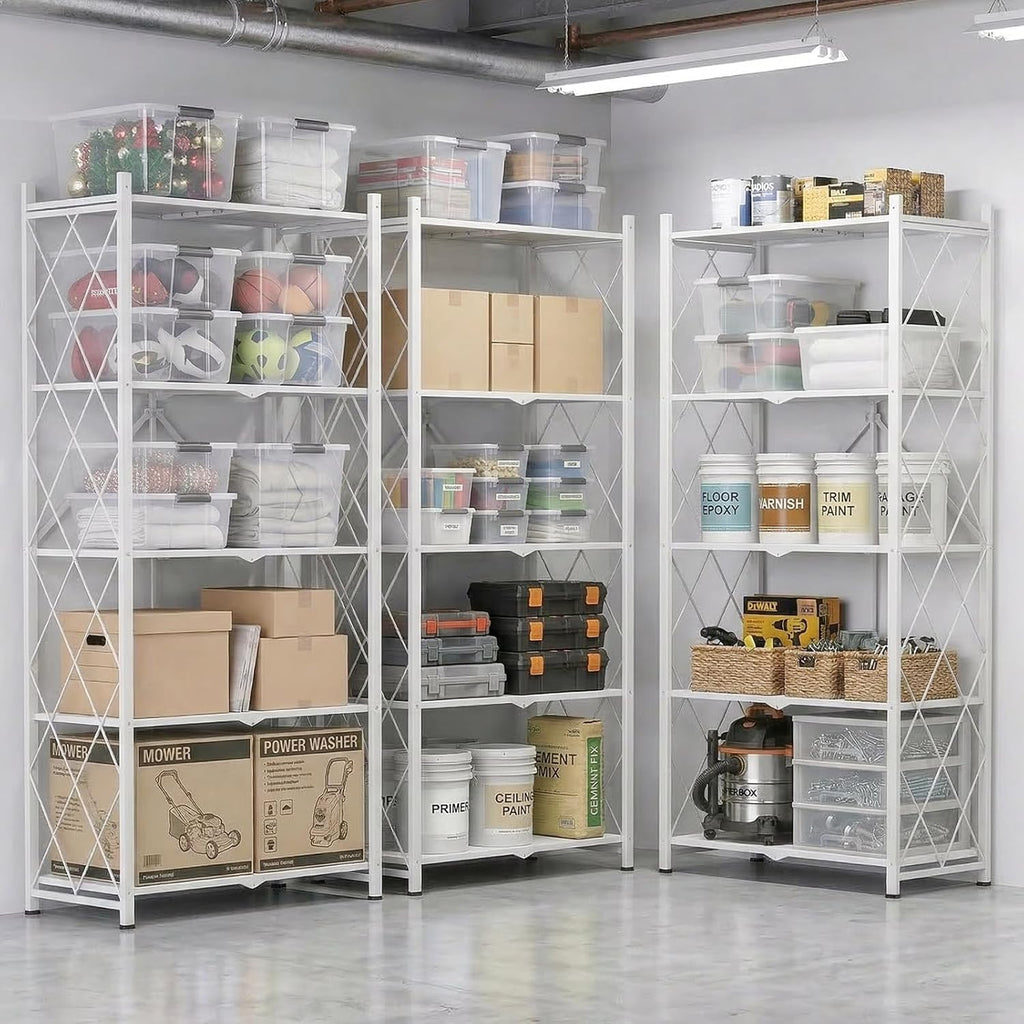 DEANIC XL 70.7" 5-Tier Folding Storage Shelf, 2-Pack — Garage & Vendor Display Shelving
