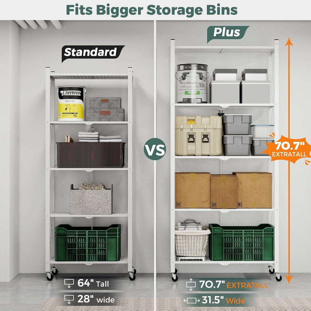 DEANIC XL 5-Tier Folding Storage Shelf — 70.7" × 31.5", Single Unit