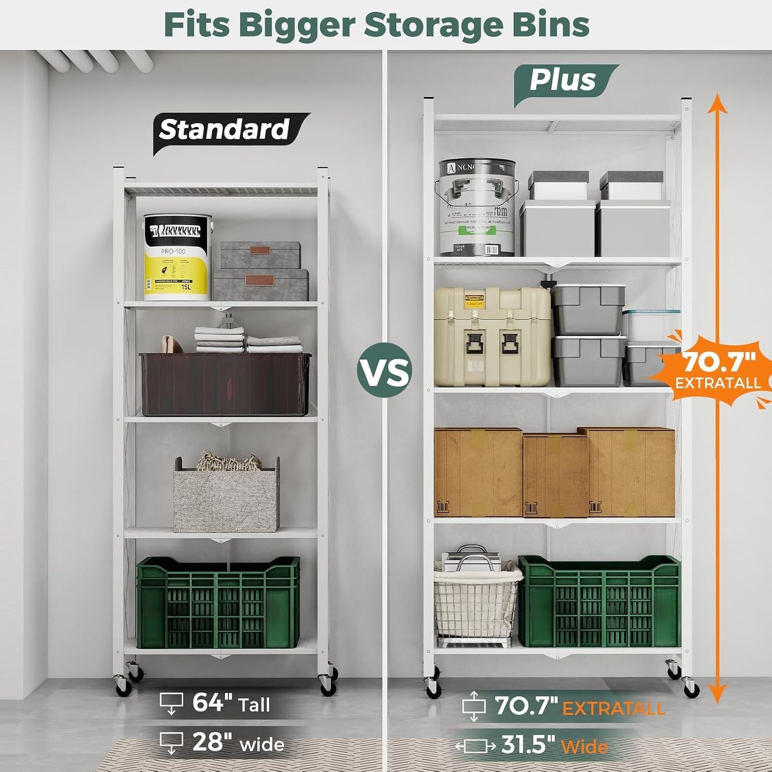 DEANIC XL 5-Tier Folding Storage Shelf — 70.7" × 31.5", Single Unit