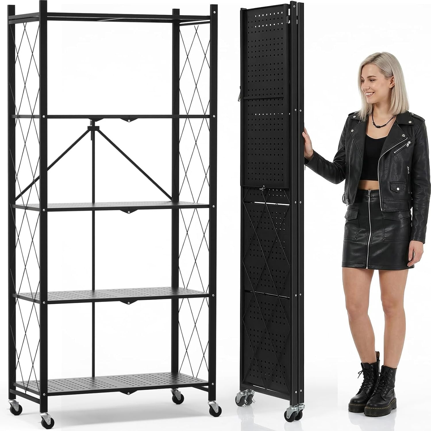 DEANIC XL 5-Tier Folding Storage Shelf — 70.7" × 31.5", Single Unit