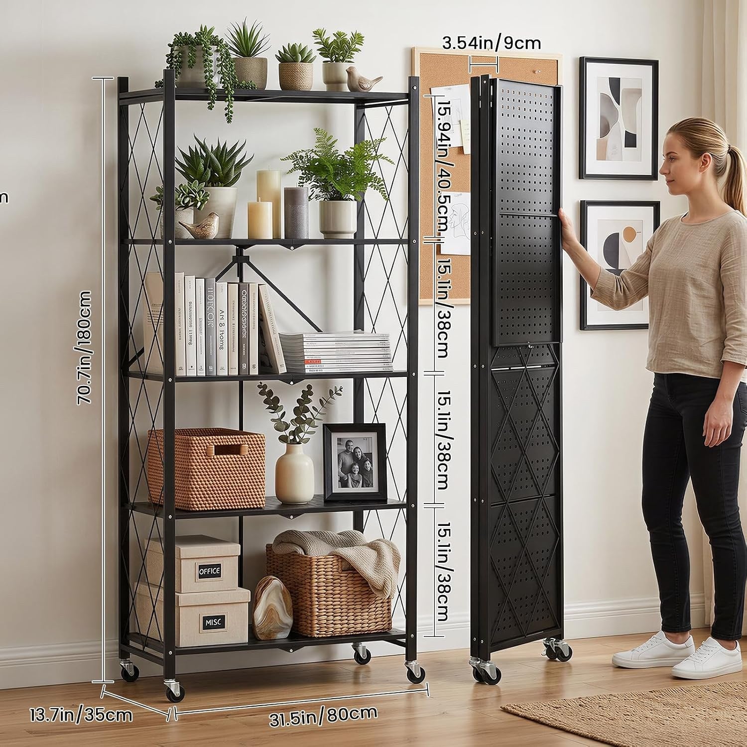DEANIC XL 5-Tier Folding Storage Shelf — 70.7" × 31.5", Single Unit