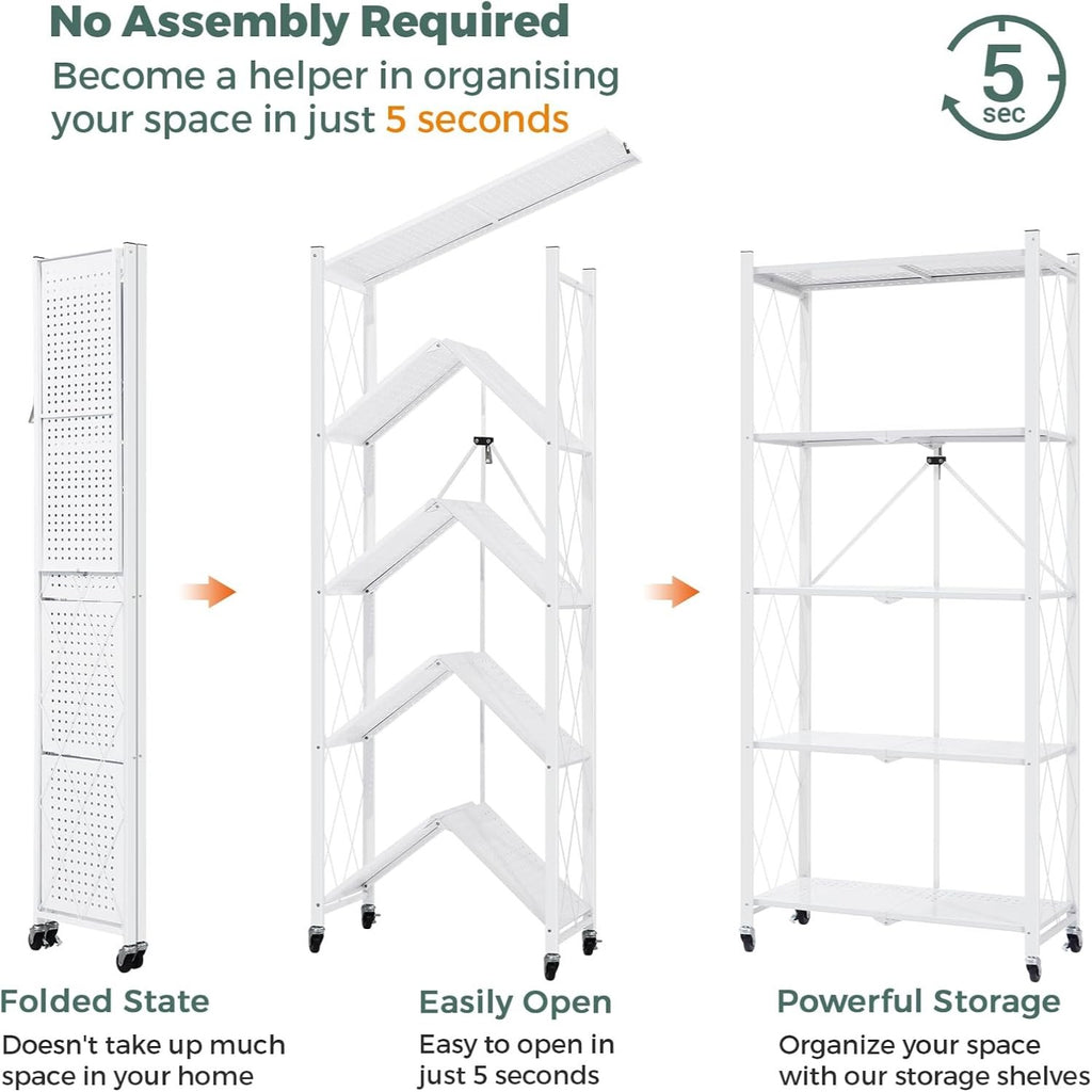 DEANIC XL 5-Tier Folding Storage Shelf — 70.7" × 31.5", Single Unit