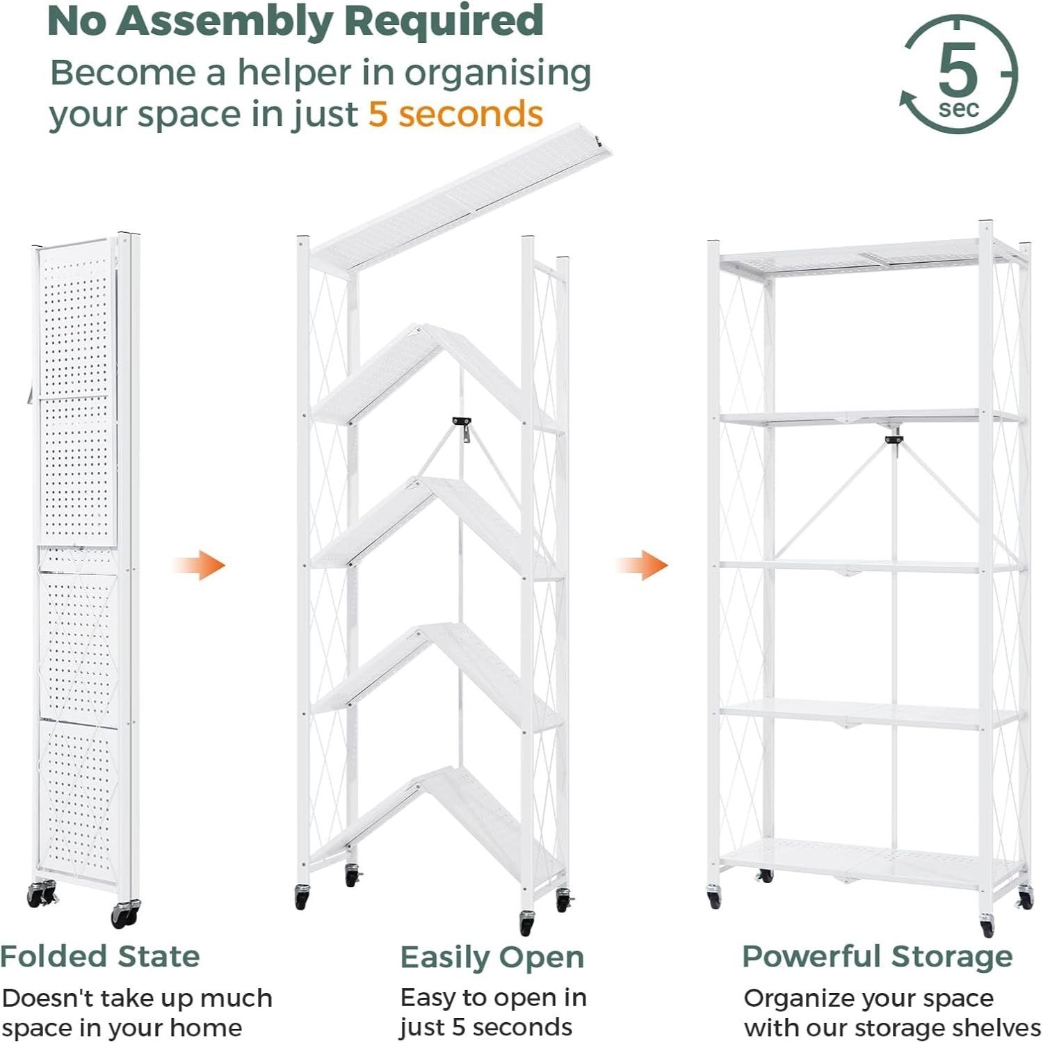 DEANIC XL 5-Tier Folding Storage Shelf — 70.7" × 31.5", Single Unit