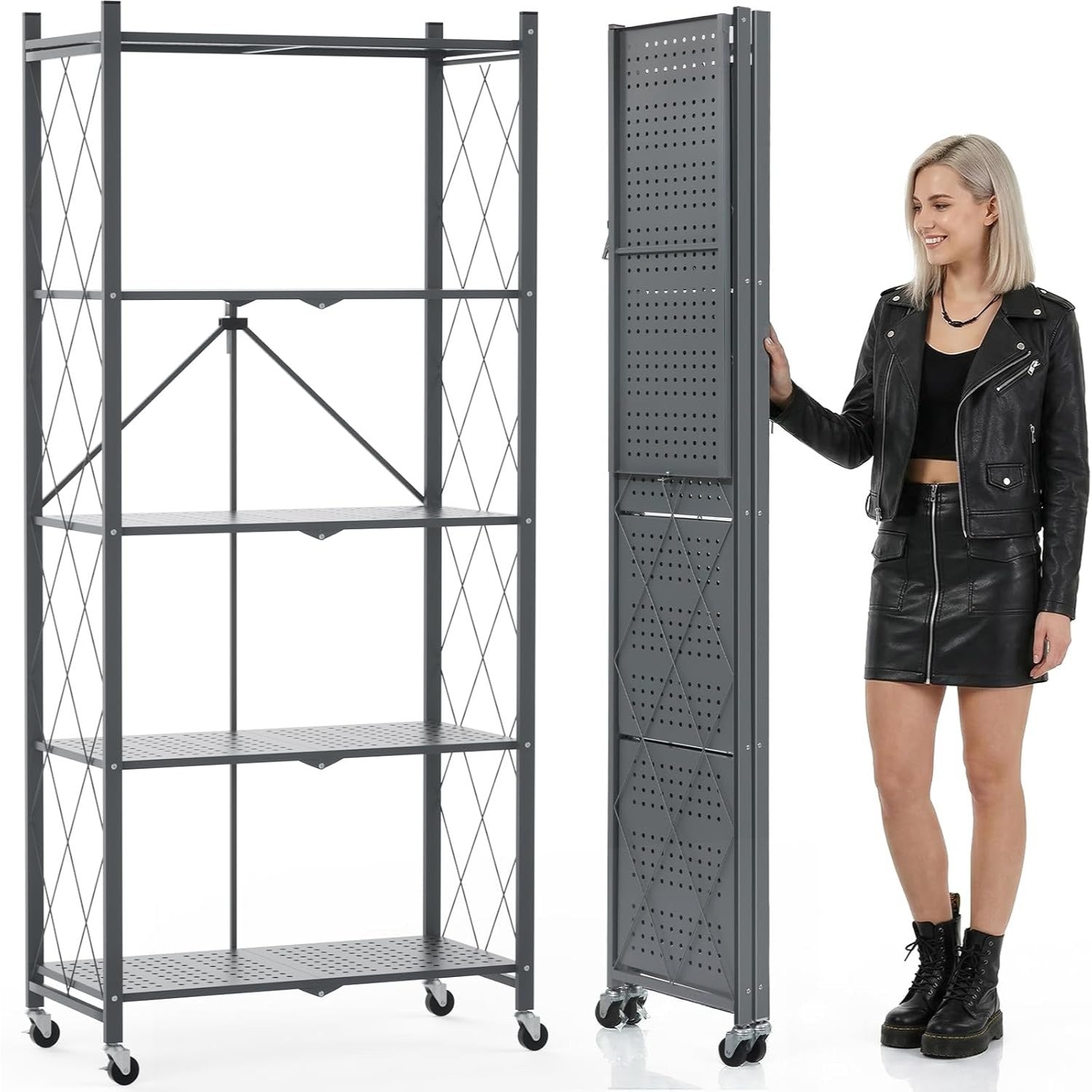 DEANIC XL 5-Tier Folding Storage Shelf — 70.7" × 31.5", Single Unit