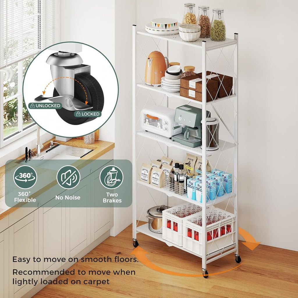 DEANIC XL 5-Tier Folding Storage Shelf — 70.7" × 31.5", Single Unit