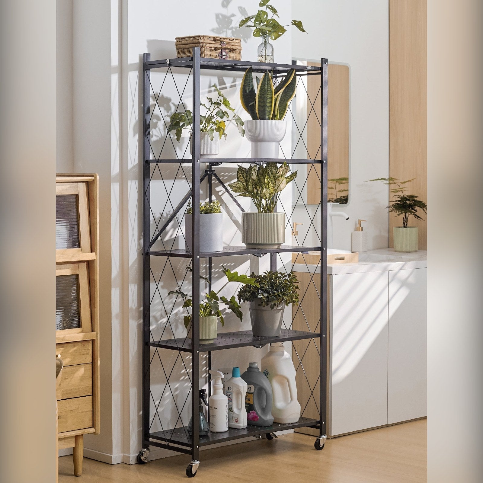 DEANIC XL 5-Tier Folding Storage Shelf — 70.7" × 31.5", Single Unit