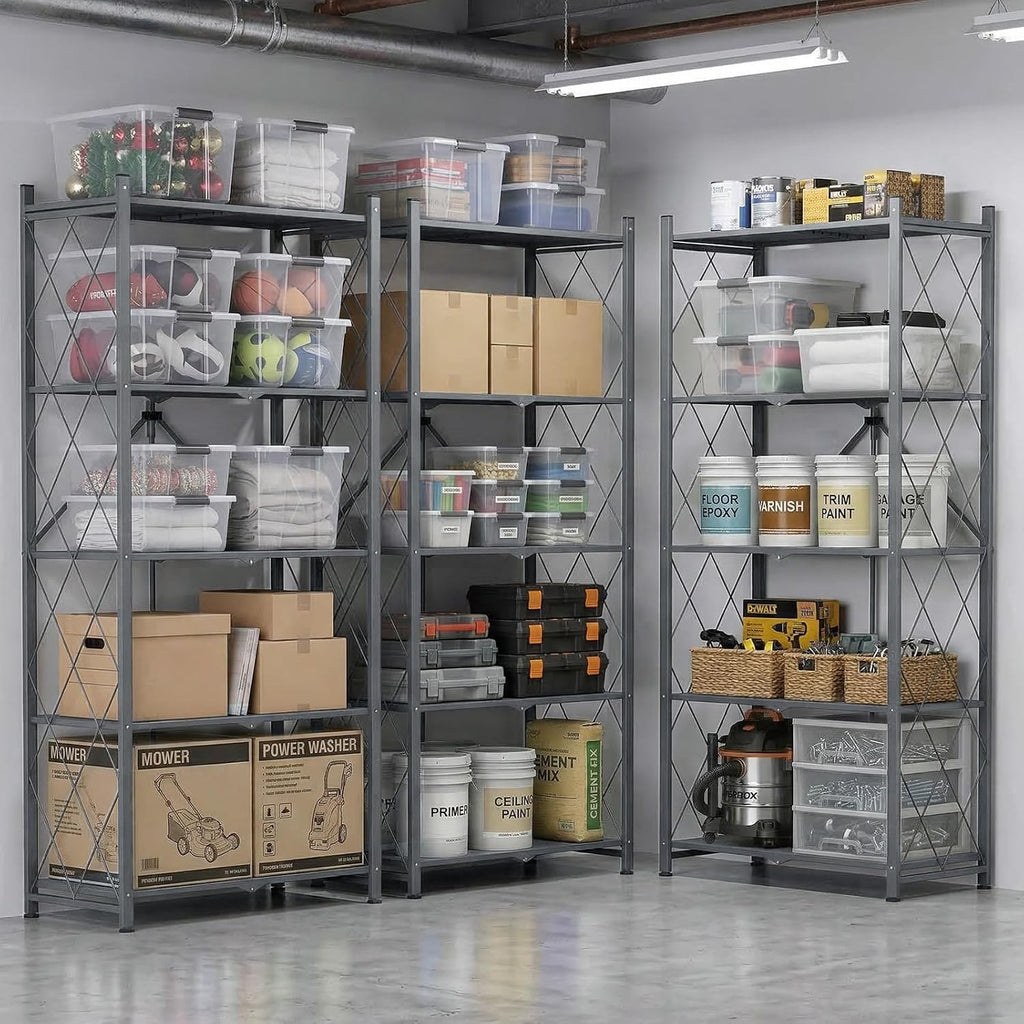 DEANIC XL 70.7" 5-Tier Folding Storage Shelf, 2-Pack — Garage & Vendor Display Shelving